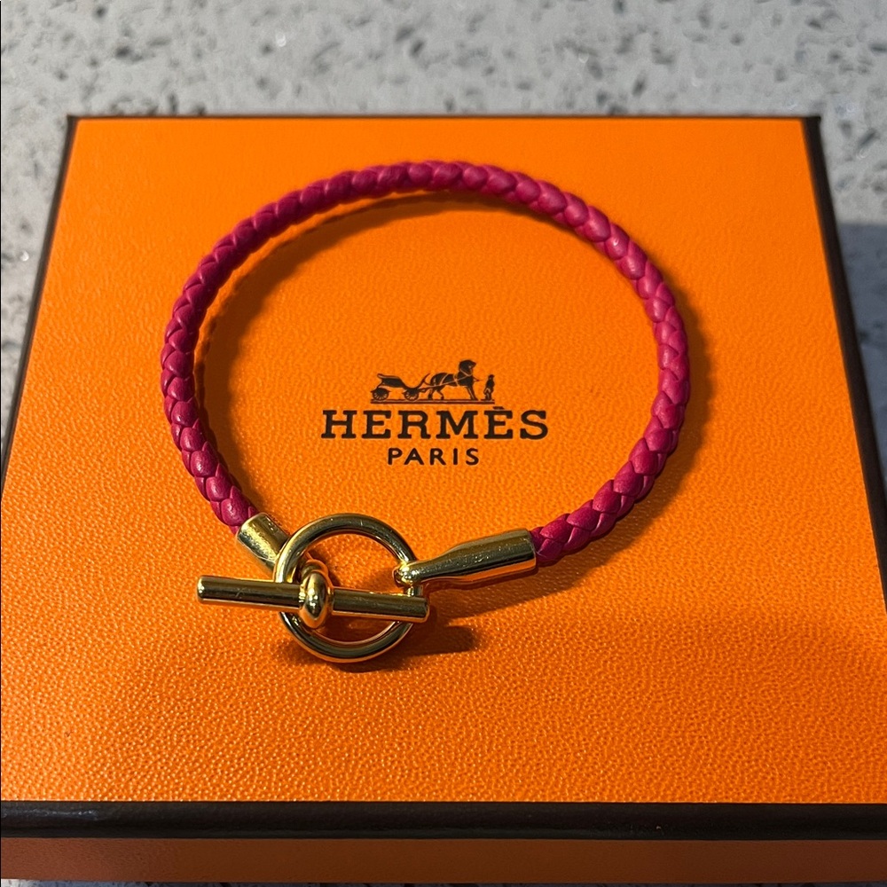 Hermes Paris Pink Glenan Braided Leather Bracelet - Picture 2 of 10